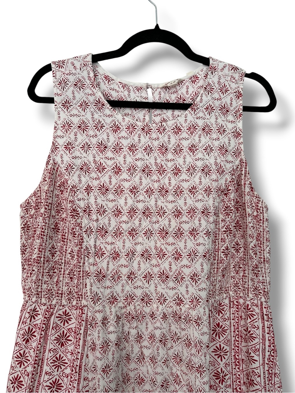 Fatface White & Red Batik Pattern Shirred Smock Midi Dress 12 Us/16 Uk Sundress View 6